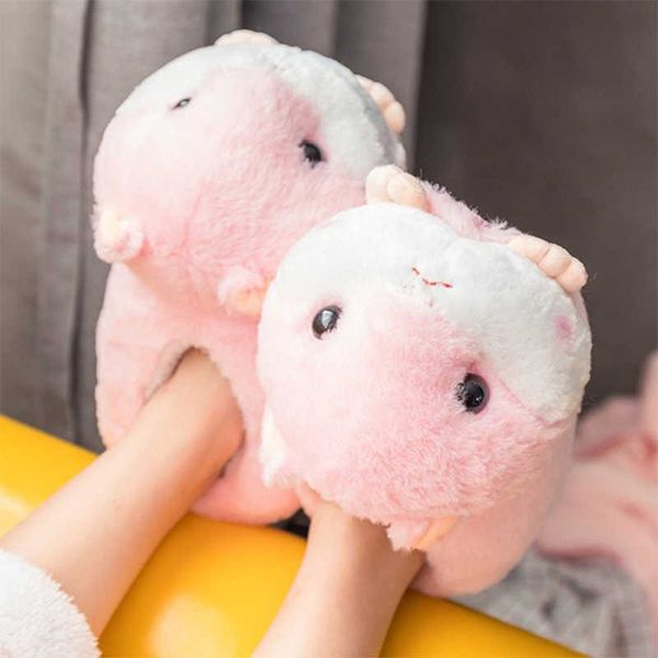 

women slippers winter warm home plush cute corgi slippers flock indoor women's shoes casual slip on ladies flats 2021 female new y0804, Black