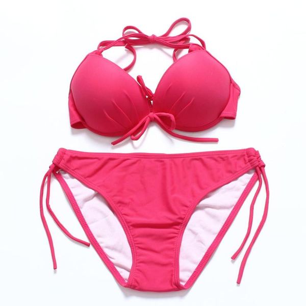 

bikinis set women's bikini push up swimsuits halter bandage swimwear solid cloor strappy beach party micro bathing suits