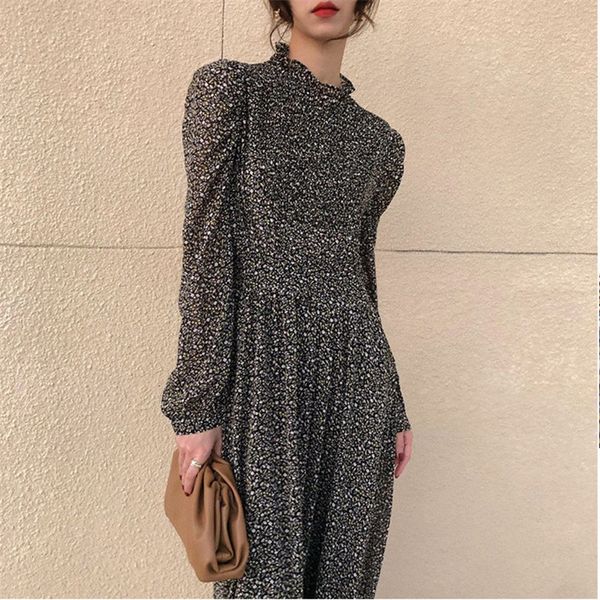 

dresses brief cute loose vintage waist-controlled print floral plus size a-line casual all-match long es, Black;gray