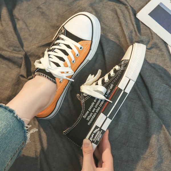 

dress shoes low canvas women sneakers casual walking trainers lace up flat iakb, Black
