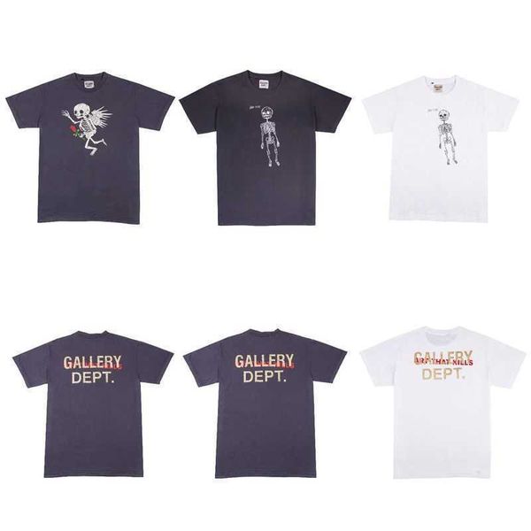 

little monster gallerydept rose skeleton angel little bone man water wash old high street short sleeve t-shirt, White;black