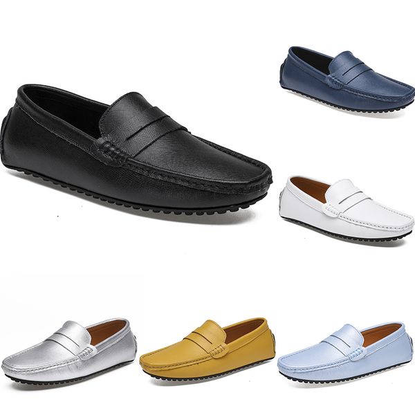 

leather peas men's casual driving shoes soft sole fashion black navy white blue silver yellow grey footwear all-match lazy cross-border