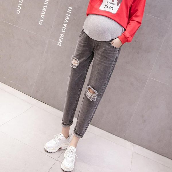

maternity bottoms pregnant women denim pants spring and autumn baggy loose belly lift wear, White