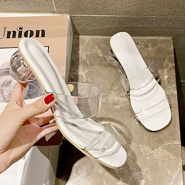 

slippers summer ladies fashion square toe jelly woman pvc crystal sphere high heels shoes zapatos de mujer, Black