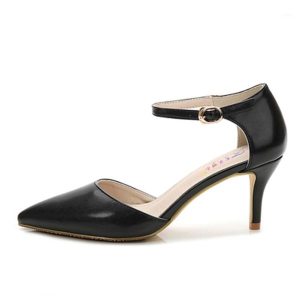 

dress shoes 2021 one-word buckle high heels pointed toe stiletto mid-heel all-match baotou women's singles on sale, Black