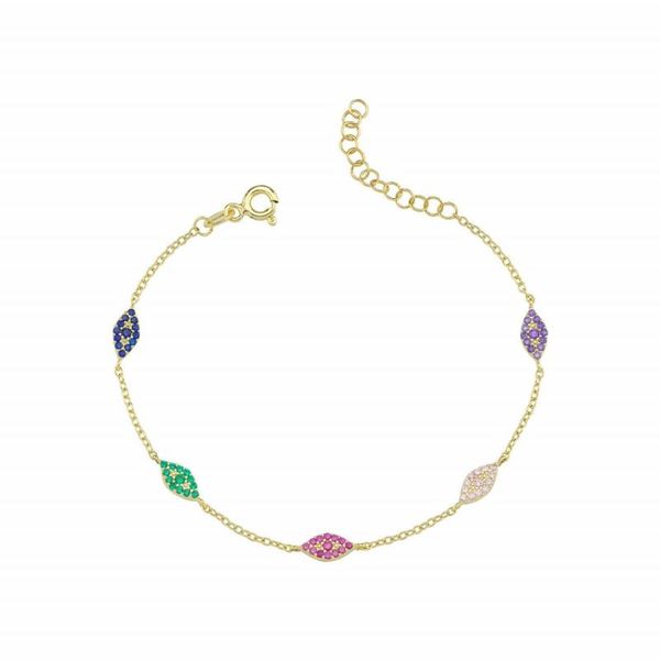 

charm bracelets gold filled 15+4cm lovely fashion jewelry 2021 colorful rainbow cz turkish evil eye link chain bracelet, Golden;silver