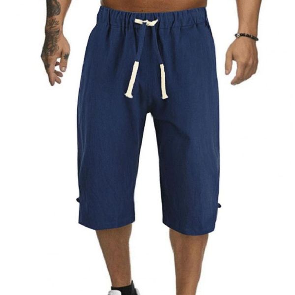 

men's shorts summer men casual solid color stylish breathable drawstring linen blend male short trousers plus size loose sports, White;black