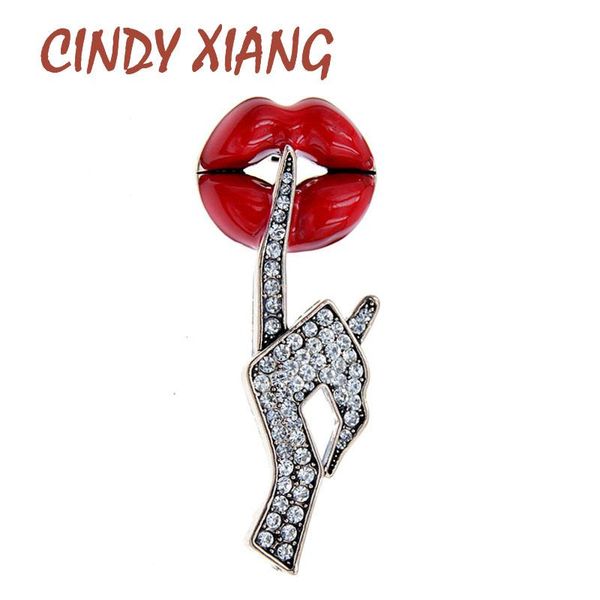 

pins, brooches cindy xiang be quiet gesture brooch rhinestone hand red lip pin fashion design jewelry women and men suit accessories gift, Gray