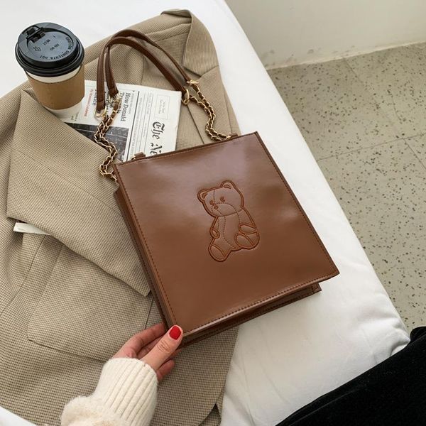 

w&g vintage bear leather tote bag for women shoulder shopping handbag bags