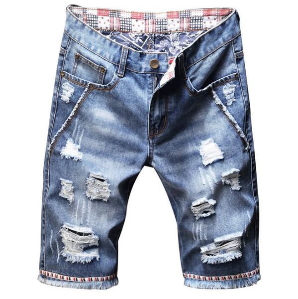 

men's jeans mens denim shorts male 2021 fashion casual ripped short brand clothing bermuda homomme summer cotton breathable, Blue