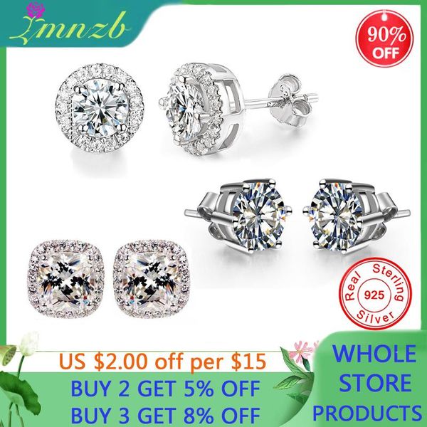 

stud lmnzb with certificate silver 925 earrings original women gift fine wedding jewelry nutural zirconia diamond, Golden;silver