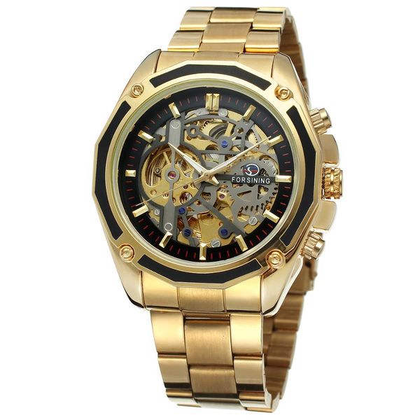 

forsining transparent open works rvs mechanical skeleton gentlemen clock luxury automatic business relogio masculino, Slivery;brown