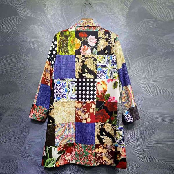 

seqinyy sicilia trench coat spring new fashion design feminine fashions crystal beads flower buds print loose long top, Black;gray