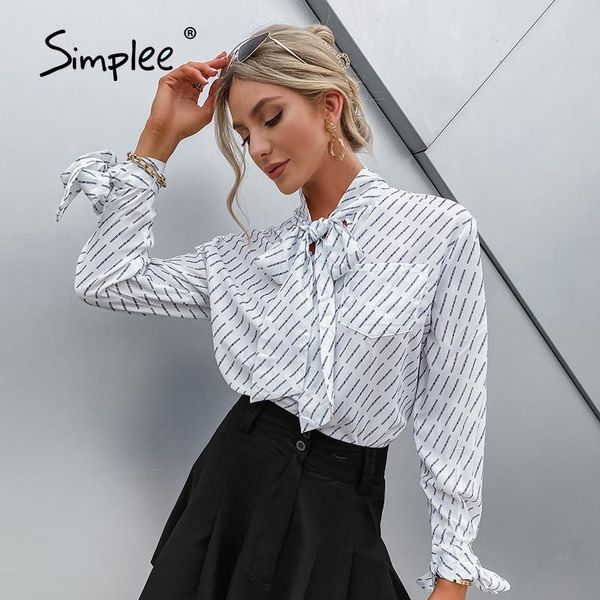 

women's blouses & shirts simplee elegant bow tie women blouse shirt custom made long sleeve female casual streetwear office ladies, White