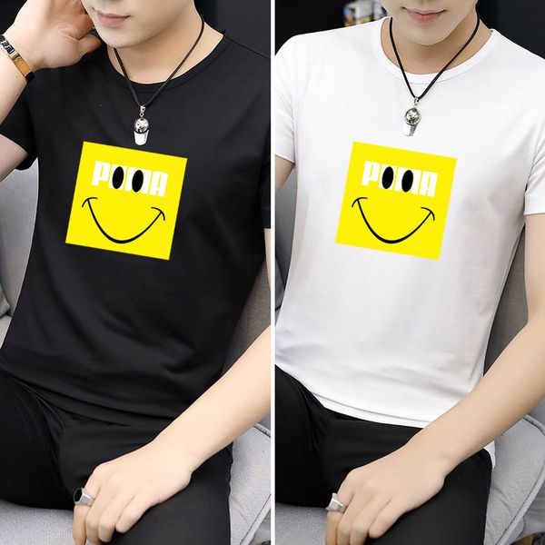 

smile expression men's t-shirt casual crew neck clothing, White;black