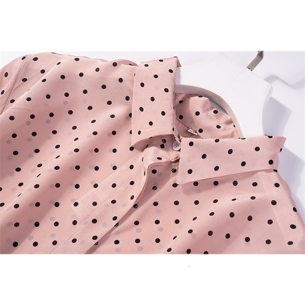 

women's blouses & shirts 100% pure silk shirt blouse pink dots office work collared buttons  l xl jn0671 bxxv, White