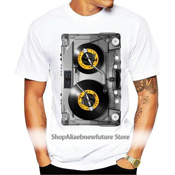 

men's t-shirts dj tape t shirt fotodruck mc musik disco 80er 90er retro kassette turn table fun 2021 short sleeve o-neck, White;black