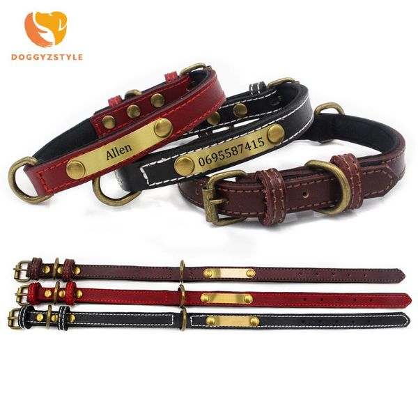 

dog collars & leashes genuine leather collar personalized nameplate pitubull german shepherd small medium large dogs padded tag