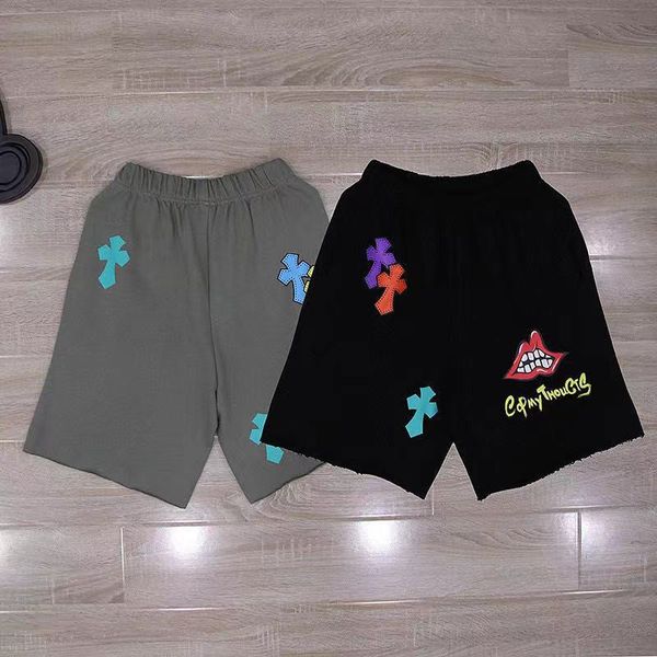 

crosin 21s summer new ch horseshoe model color cross splashing ink graffiti shorts for lovers, White;black