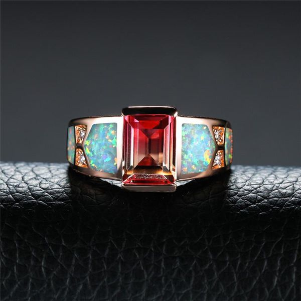 

wedding rings charm female crystal pink yellow stone ring rose gold color for women promise love white fire opal engagement, Slivery;golden
