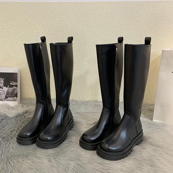 

boots women's rubber luxury designer round toe boots-women female shoes thigh high heels zipper rain med lolita f, Black