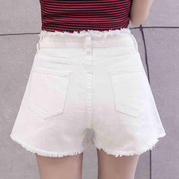 

women's shorts denim arrival 2021 fashion brand vintage tassel ripped loose high waist short jeans plus size 5xl, White;black