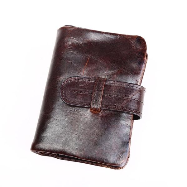 

wallets genuine leather men's wallet retro fashion hand coin purse oil wax short folding casual, Red;black