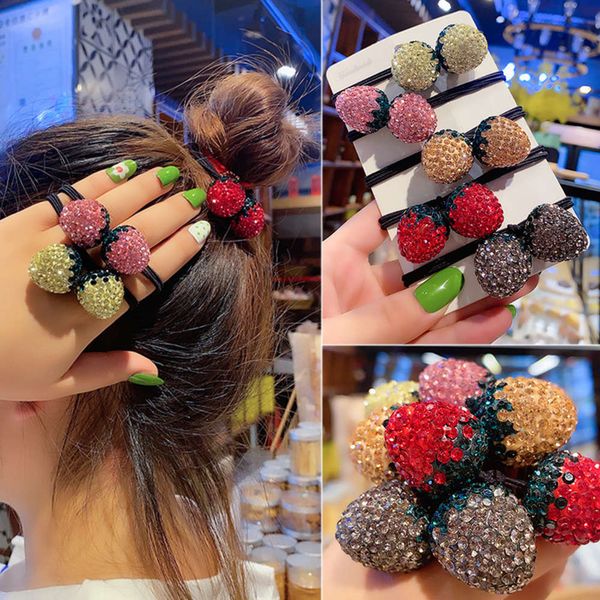 

hair bandsheadband women's headdress korean net red ins leather cover tie head rubber band water drill strawberry hair rope east gate h, Pink