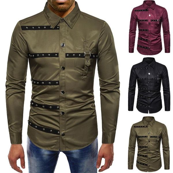

men's long-sleeved shirt fashion gothic diamond-studded performance costume casual shirts, White;black