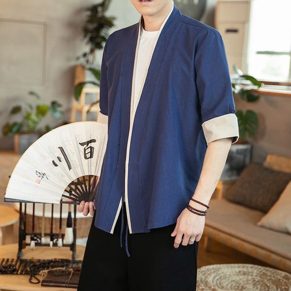 

men chinese kung fu t-shirt traditional chinese linen robe hanfu men tang suit jackets loose blouse tee asian outfit 10677, Red