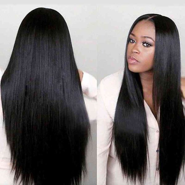 

wig women's long straight hair black split chemical fiber headgear, Black;brown