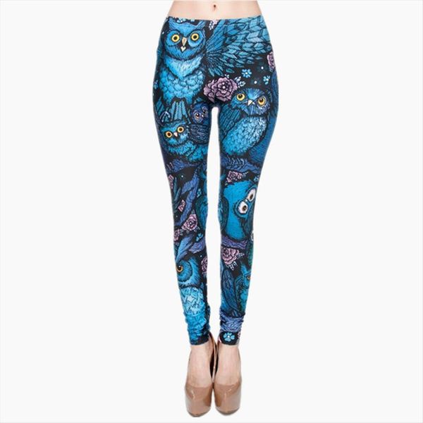

night owl full printing pants women leggings clothing fitness stretchy trousers skinny, Black