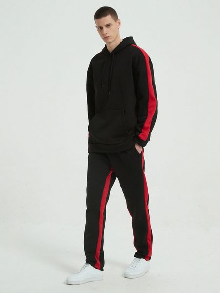 

men contrast sideseam hoodie and sweatpants s4nq#, Gray