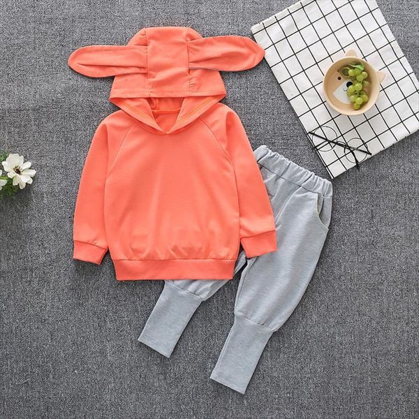 

girls spring autumn sweater pants 2 pcs clothes set baby child cute rabbit ear fashionable todler kid sports tracksuit, White