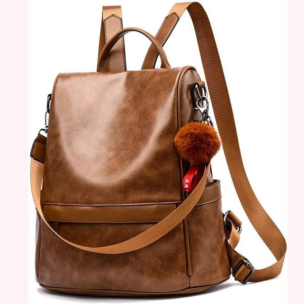 

backpack fashion leather women's large-capacity waterproof korean school style all-match college
