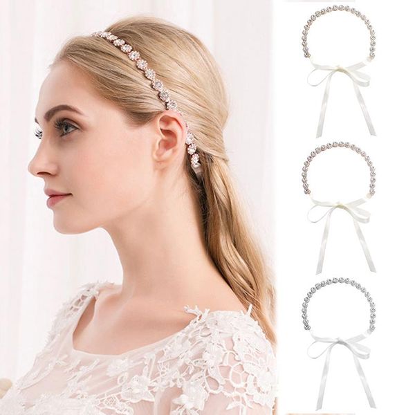 

hair clips & barrettes all-match rhinestone headband simple soft bridal hoop glittery headdress with ribbon accessories for girls lxh, Golden;silver