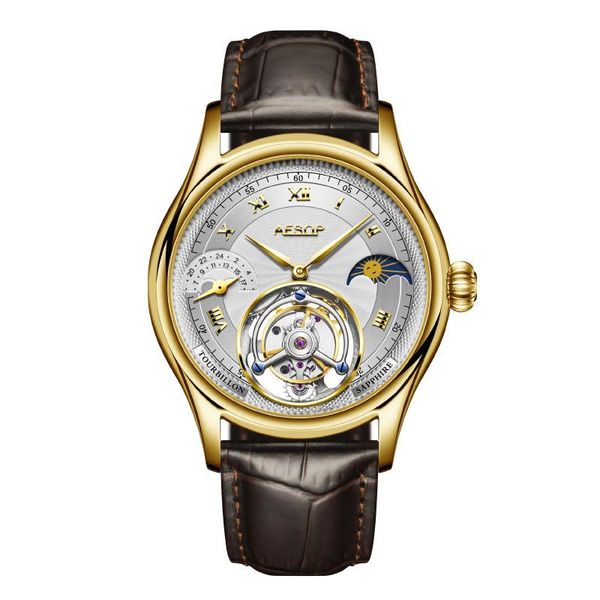 

wristwatches tourbillon watch hollow automatic mechanical sapphire mirror high-end business men watches personality brand gift male cloc, Slivery;brown