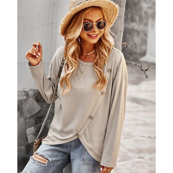 

women's sweaters gxds button o-neck sweater women 2021 autumn fashion solid long sleeve unique irregular hem casual pullover, White;black