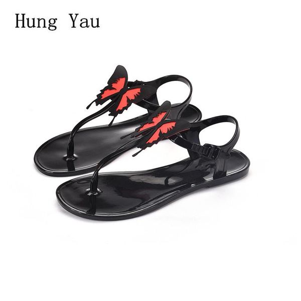 

women sandals shoes jelly flip flops butterfly summer fashion rome slides beach flats beautiful lady casual female, Black