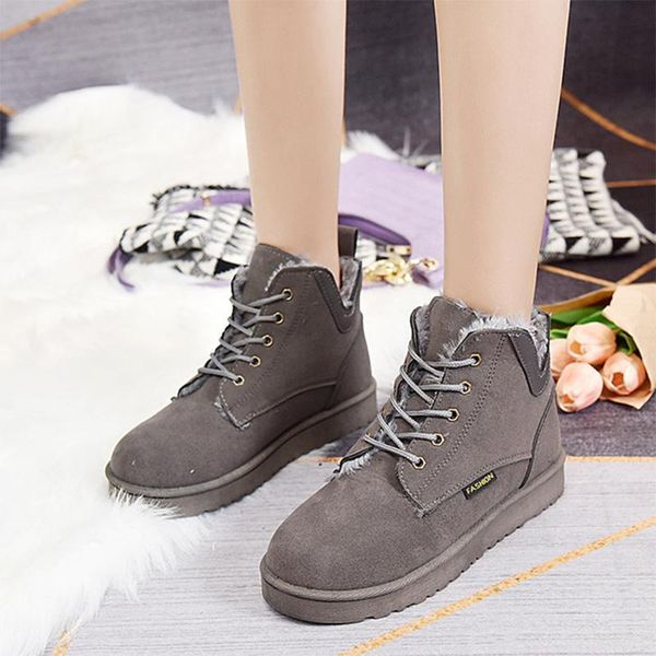 

boots women snow ladies shoes winter sedue lace up plush female shoe woman fashion non slip ankle casual flats warm lrr6, Black