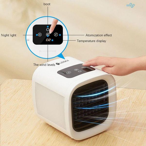 

electric fans portable air conditioner deskcooler fan 5 gear wind speeds with 7 color light low noise smart panel home office