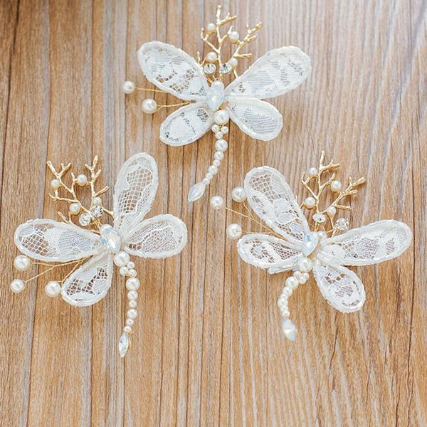 

hair clips & barrettes simple white color dragonfly tiaras bridal comb handmade crystal lace barrette headpiece wedding accessories, Golden;silver
