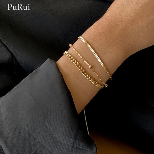 

link, chain purui simple multi layer bracelets for women trendy gold/silver color girls set 2021 fashion hand jewelry, Black