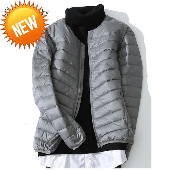 

ultra light 90% white duck down jacket 2021 autumn winter men's warm windproof coat parka male lightweight o neck short outwear, Black