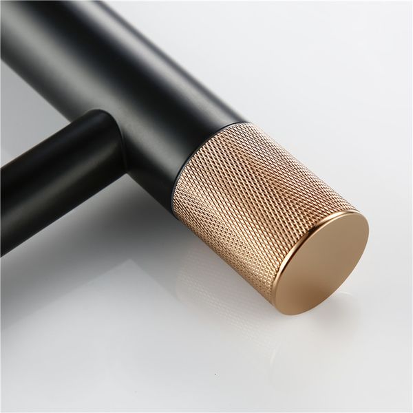 

bathroom sink faucets wholesale retail matt black & gold rose knurled handle basin swivel knurling knob design deck-mount water mi