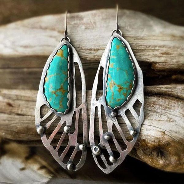 

dangle & chandelier sandy beach shell turquoises inlay earrings jewelry vintage bohemia antique silver color ancient ethnic tribal