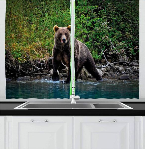 

curtain & drapes green brown cabin kitchen curtains grizzly bear lake alaska untouched forest jungle wildlife image for cafe decor