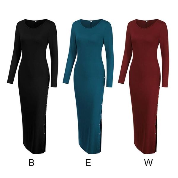 

casual dresses women explosive cross-border european and american autumn foreign trade solid color long-sleeved dress dropship, Black;gray
