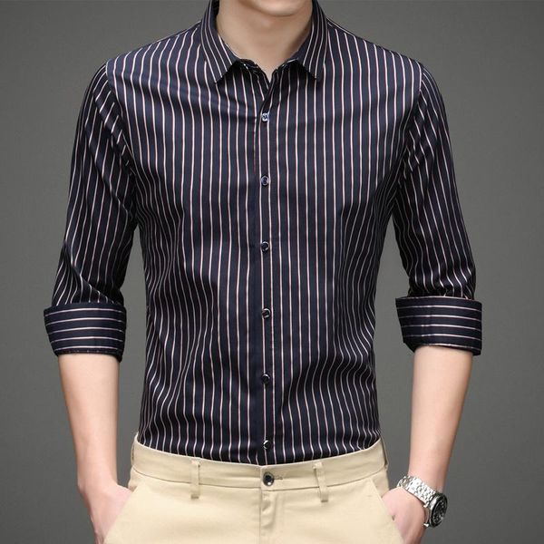 

men's casual shirts 2021 spring and summer style lapel fashion long-sleeved shirt business youth non-iron striped slim, White;black