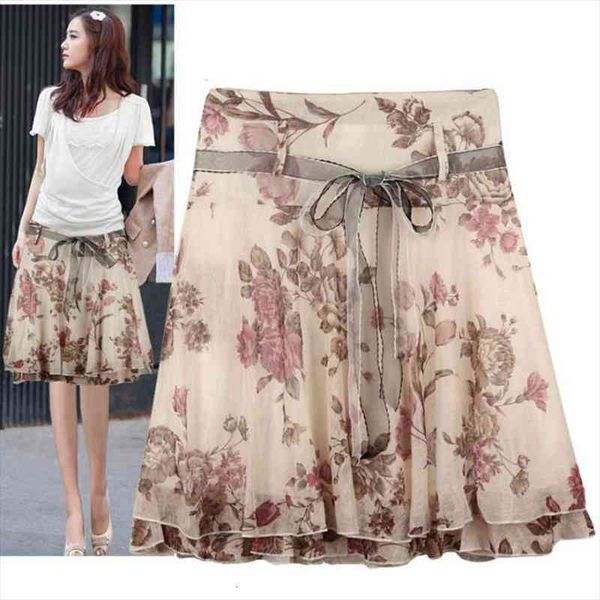 

brand summer floral high waist women skirts midi gentlewomen ruffle print casual saias femininas, Black